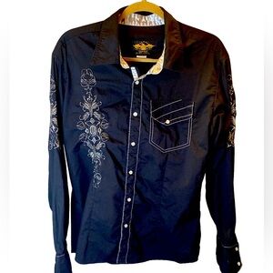 El General L Men's Western Black Embroidered Shirt